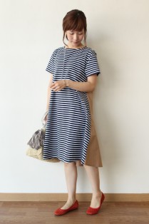 SONO（ソーノ）背中切替ボーダーワンピース／ネイビー - 17,600円 