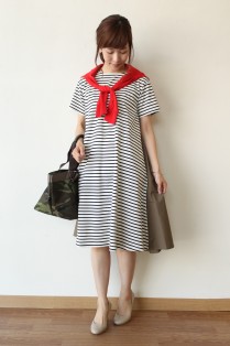 SONO（ソーノ）背中切替ボーダーワンピース／アイボリー - 17,600円 