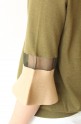 TORRAZZO DONNA(トラッゾドンナ)  袖切り替え半袖ニット／カーキ×ベージュ