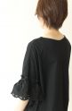 ESPEYRAC(エスペラック）コットンスカラップ刺繍袖カットソー／ブラック