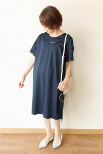 SONO（ソーノ）刺繍袖コクーンラインワンピース／ネイビー - 24,200円 ...