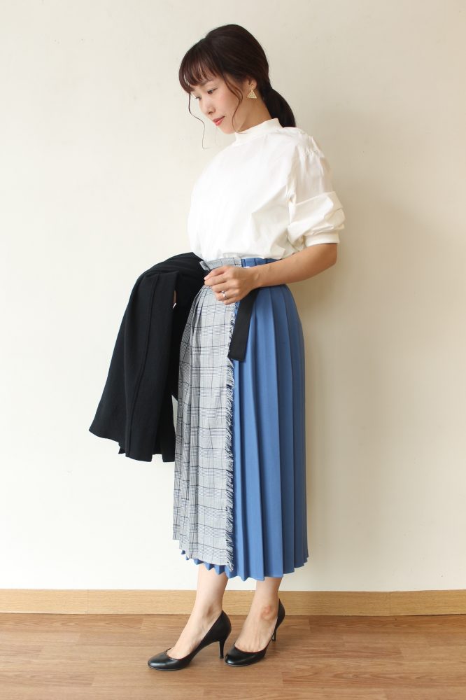 ディニテコリエ(Dignite Collier)チェックプリーツラップスカート／ブルー系 - 4,620円 | 通販 | CREEKS