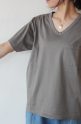 ル・メランジュ(Le Melange)シルケット天竺VネックポケットTシャツ／グレイ
