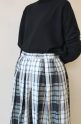 マクルール（ma couleur）オリジナルチェックギャザースカート／ホワイト×ブラック×グリーン