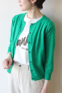 NOMBRE IMPAIR ノンブルアンペール  長袖カーディガン コットン100％ ライトグリーン NOMBRE IMPAIR（ノンブルアンペール）の「強撚コットン Vネック