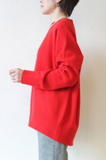 Cafune カフネ　カシミヤ混ウールセーター　445905 カフネ（CAFUNE）ウールカシミヤクルーネックニット／レッド