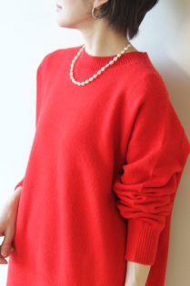 Cafune カフネ　カシミヤ混ウールセーター　445905 カフネ（CAFUNE）ウールカシミヤクルーネックニット／レッド