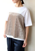 アンカルネ（Un carnet）ベロアキャミソールTシャツ／オフ×ベージュ