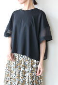 ロージー（ROSIEE）シアー切替えワイドＴシャツ／ブラック