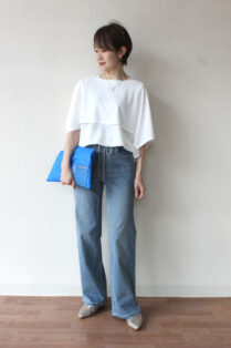 パシオーネ（PASSIONE）イージーワイドデニムパンツ／ライトブルー
