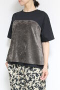 アンカルネ（Un carnet）ベロアキャミソールTシャツ／ブラック×ブラウン