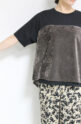 アンカルネ（Un carnet）ベロアキャミソールTシャツ／ブラック×ブラウン