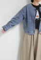 アンカルネ（Un carnet）ノーカラーデニムジャケット／ライトブルー