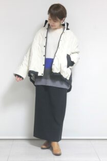 ドナマリ―（DONA MARIE）格子柄フレアダウンジャケット／ アイボリー