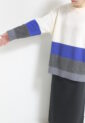 ブランコイブリロ（blanco y brillo）3配色ニットプルオーバー／オフホワイト×ブルー×チャコール
