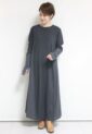 ロージー（ROSIEE）袖シャギー布帛切替ワンピース／チャコール