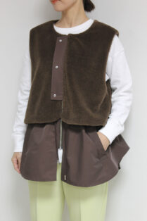 ディニテコリエ(Dignite Collier）ボア×布帛切替ジャケット／ブラウン