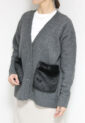 ロージー（ROSIEE）ファーポケットニットカーディガン／チャコール
