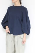 「高島ちぢみ」袖ボリュームカットソー／ネイビー