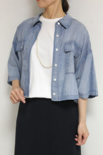 Dignite collier　ディニテコリエ　シアーデニムシャツ　サックス ディニテコリエ(Dignite Collier）シアーデニム半袖シャツ／サックス