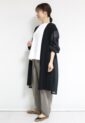 パシオーネ（PASSIONE）シアースリーブ着流しロングカーデ／ブラック