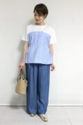 アンカルネ（Un carnet）キャミソールＴシャツ／オフ×ブルーストライプ