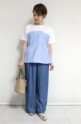アンカルネ（Un carnet）キャミソールＴシャツ／オフ×ブルーストライプ