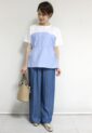 アンカルネ（Un carnet）キャミソールＴシャツ／オフ×ブルーストライプ