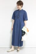 ノンブルアンペール（NOMBRE IMPAIR）ねじりピンタックデニムスキッパーワンピース／コン