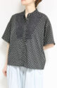 ノンブルアンペール(NOMBRE IMPAIR）リーフドットコンビスタンドネックブラウス／クロ