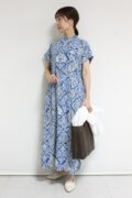 ノンブルアンペール（NOMBRE IMPAIR）ダイヤボタニカルプリントカラーワンピース／アオ