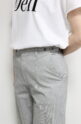 フォンタナ（FONTANA）リネン混ストレッチ九分丈パンツ／グレーストライプ