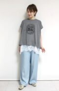 ディニテコリエ(Dignite Collier）フロッキープリントＴシャツ／杢グレー