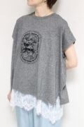 ディニテコリエ(Dignite Collier）フロッキープリントＴシャツ／杢グレー