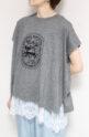 ディニテコリエ(Dignite Collier）フロッキープリントＴシャツ／杢グレー