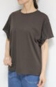 ディニテコリエ(Dignite Collier）袖シフォン切替Tシャツ／ブラウン