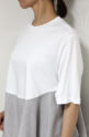 ディニテコリエ(Dignite Collier）裾切り替えTシャツ／オフ×グレー
