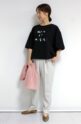 シュガーローズ（SUGAR ROSE）サガラ刺繍フレンチロゴＴシャツ／ブラック