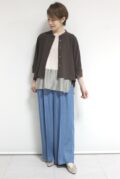 ディニテコリエ(Dignite Collier）ストレッチシフォンワイドブラウス／ブラウン